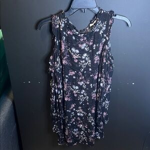 Rewind Black Floral Cold Shoulder Mini Dress Large